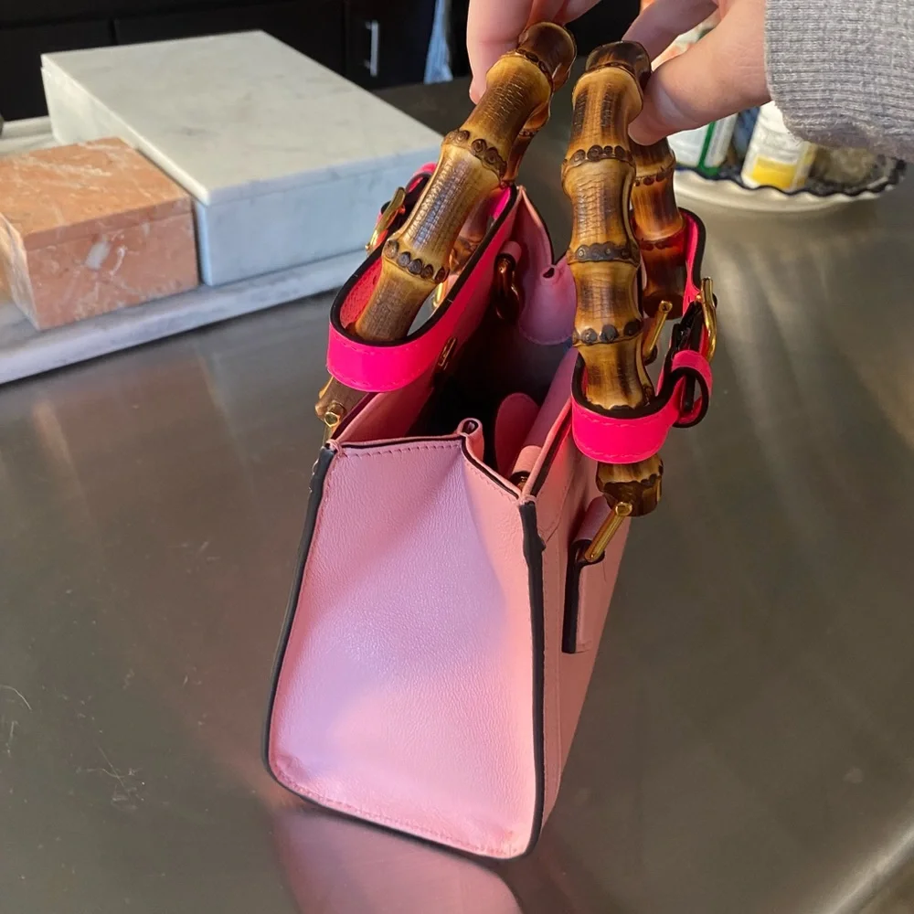 NEW GUCCI DIANA BAMBOO TOTE WITH REMOVABLE STRAPS PINK RETAIL $2750 - Picture 4 of 6
